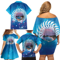 New Zealand Matapouri Beach Landscape Family Matching Off Shoulder Short Dress and Hawaiian Shirt