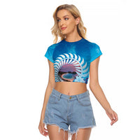 New Zealand Matapouri Beach Landscape Raglan Cropped T Shirt LT05 Female Blue - Polynesian Pride