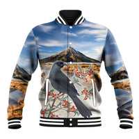 New Zealand Mount Taranaki Landscape Baseball Jacket Kokako Bird Polynesian Style LT05 Unisex Blue - Polynesian Pride