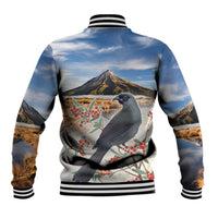 New Zealand Mount Taranaki Landscape Baseball Jacket Kokako Bird Polynesian Style LT05 - Polynesian Pride