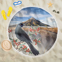 New Zealand Mount Taranaki Landscape Beach Blanket Kokako Bird Polynesian Style LT05 One Size 150cm Blue - Polynesian Pride
