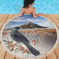 New Zealand Mount Taranaki Landscape Beach Blanket Kokako Bird Polynesian Style LT05 - Polynesian Pride