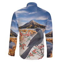 New Zealand Mount Taranaki Landscape Family Matching Off The Shoulder Long Sleeve Dress and Hawaiian Shirt Kokako Bird Polynesian Style