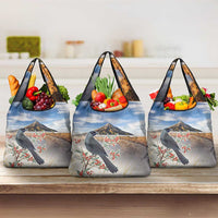 New Zealand Mount Taranaki Landscape Grocery Bag Kokako Bird Polynesian Style LT05 3-pack One Size Blue - Polynesian Pride