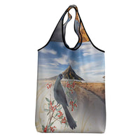 New Zealand Mount Taranaki Landscape Grocery Bag Kokako Bird Polynesian Style LT05 - Polynesian Pride