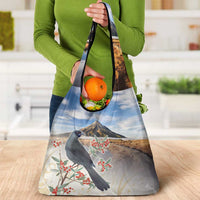New Zealand Mount Taranaki Landscape Grocery Bag Kokako Bird Polynesian Style LT05 - Polynesian Pride