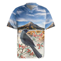 New Zealand Mount Taranaki Landscape Rugby Jersey Kokako Bird Polynesian Style LT05 Blue - Polynesian Pride