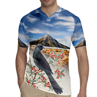 New Zealand Mount Taranaki Landscape Rugby Jersey Kokako Bird Polynesian Style LT05 - Polynesian Pride