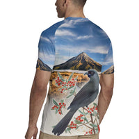 New Zealand Mount Taranaki Landscape Rugby Jersey Kokako Bird Polynesian Style LT05 - Polynesian Pride