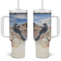 New Zealand Mount Taranaki Landscape Tumbler With Handle Kokako Bird Polynesian Style LT05 One Size: 40 oz Blue - Polynesian Pride