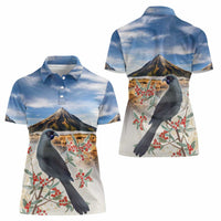 New Zealand Mount Taranaki Landscape Women Polo Shirt Kokako Bird Polynesian Style