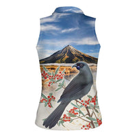 New Zealand Mount Taranaki Landscape Women Sleeveless Polo Shirt Kokako Bird Polynesian Style