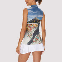 New Zealand Mount Taranaki Landscape Women Sleeveless Polo Shirt Kokako Bird Polynesian Style