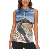 New Zealand Mount Taranaki Landscape Women Sleeveless Polo Shirt Kokako Bird Polynesian Style