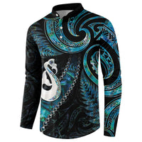 New Zealand Aotearoa Button Sweatshirt Maori Manaia Paua Shell Glitter Turquoise LT05 - Polynesian Pride