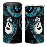 New Zealand Aotearoa 4 in 1 Can Cooler Tumbler Maori Manaia Paua Shell Glitter Turquoise