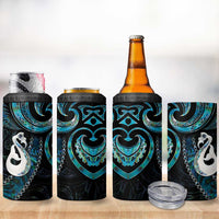 New Zealand Aotearoa 4 in 1 Can Cooler Tumbler Maori Manaia Paua Shell Glitter Turquoise