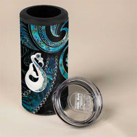 New Zealand Aotearoa 4 in 1 Can Cooler Tumbler Maori Manaia Paua Shell Glitter Turquoise
