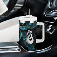 New Zealand Aotearoa Tumbler With Handle Maori Manaia Paua Shell Glitter Turquoise LT05 - Polynesian Pride