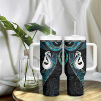 New Zealand Aotearoa Tumbler With Handle Maori Manaia Paua Shell Glitter Turquoise LT05 - Polynesian Pride
