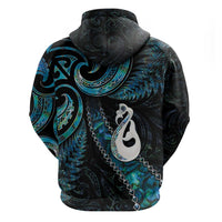 New Zealand Aotearoa Zip Hoodie Maori Manaia Paua Shell Glitter Turquoise