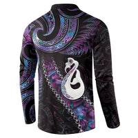 New Zealand Aotearoa Button Sweatshirt Maori Manaia Paua Shell Glitter Purple LT05 - Polynesian Pride