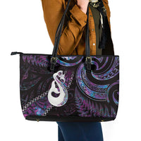 New Zealand Aotearoa Leather Tote Bag Maori Manaia Paua Shell Glitter Purple LT05 - Polynesian Pride