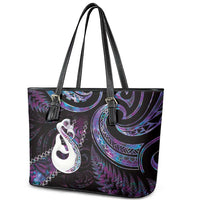 New Zealand Aotearoa Leather Tote Bag Maori Manaia Paua Shell Glitter Purple LT05 - Polynesian Pride