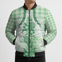 Aloha Hawaii Palaka Bomber Puffer Jacket Green Plumeria Lei - Polynesian Pride