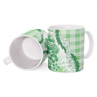 Aloha Hawaii Palaka Ceramic Mug Green Plumeria Lei - Polynesian Pride