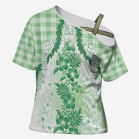 Aloha Hawaii Palaka Cross Shoulder Shirt Green Plumeria Lei LT05 Female Green - Polynesian Pride