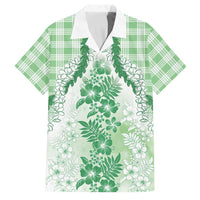 Aloha Hawaii Palaka Family Matching Long Sleeve Bodycon Dress and Hawaiian Shirt Green Plumeria Lei - Polynesian Pride