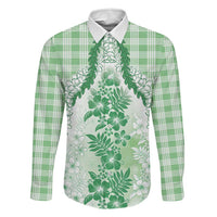Aloha Hawaii Palaka Family Matching Mermaid Dress and Hawaiian Shirt Green Plumeria Lei - Polynesian Pride