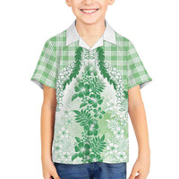 Aloha Hawaii Palaka Family Matching Mermaid Dress and Hawaiian Shirt Green Plumeria Lei - Polynesian Pride