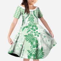 Aloha Hawaii Palaka Family Matching Off Shoulder Maxi Dress and Hawaiian Shirt Green Plumeria Lei - Polynesian Pride