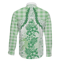 Aloha Hawaii Palaka Family Matching Off Shoulder Short Dress and Hawaiian Shirt Green Plumeria Lei LT05 - Polynesian Pride
