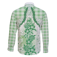 Aloha Hawaii Palaka Family Matching Short Sleeve Bodycon Dress and Hawaiian Shirt Green Plumeria Lei - Polynesian Pride