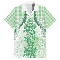 Aloha Hawaii Palaka Family Matching Summer Maxi Dress and Hawaiian Shirt Green Plumeria Lei - Polynesian Pride