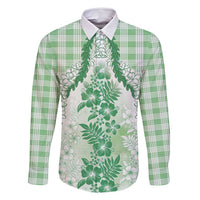 Aloha Hawaii Palaka Family Matching Summer Maxi Dress and Hawaiian Shirt Green Plumeria Lei - Polynesian Pride