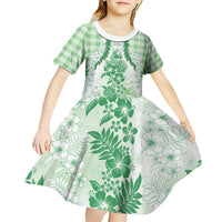 Aloha Hawaii Palaka Kid Short Sleeve Dress Green Plumeria Lei - Polynesian Pride