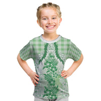 Aloha Hawaii Palaka Kid T Shirt Green Plumeria Lei LT05 Green - Polynesian Pride