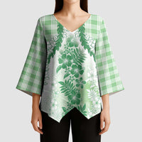 Aloha Hawaii Palaka Kimono Sleeve Blouse Green Plumeria Lei - Polynesian Pride