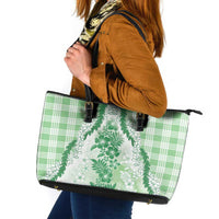 Aloha Hawaii Palaka Leather Tote Bag Green Plumeria Lei - Polynesian Pride