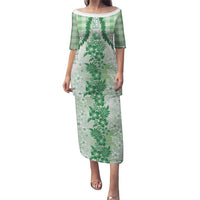 Aloha Hawaii Palaka Puletasi Green Plumeria Lei LT05 Long Dress Green - Polynesian Pride
