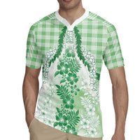 Aloha Hawaii Palaka Rugby Jersey Green Plumeria Lei LT05 - Polynesian Pride