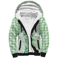Aloha Hawaii Palaka Sherpa Hoodie Green Plumeria Lei - Polynesian Pride