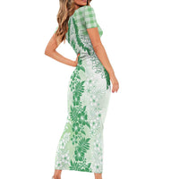 Aloha Hawaii Palaka Short Sleeve Bodycon Dress Green Plumeria Lei LT05 - Polynesian Pride
