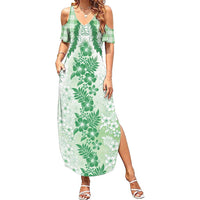 Aloha Hawaii Palaka Summer Maxi Dress Green Plumeria Lei LT05 Women Green - Polynesian Pride