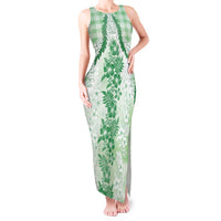 Aloha Hawaii Palaka Tank Maxi Dress Green Plumeria Lei - Polynesian Pride