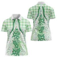 Aloha Hawaii Palaka Women Polo Shirt Green Plumeria Lei LT05 - Polynesian Pride